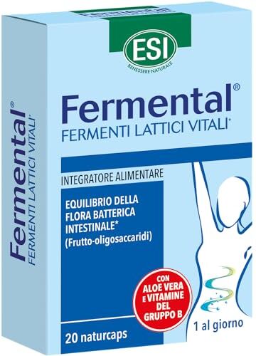 ESI Fermental Max, Integratore Alimentare con Fermenti Lattici Vitali, Favorisce l'Equilibrio della Flora Batterica Intestinale, Senza Glutine e Vegan, 20 Naturcaps