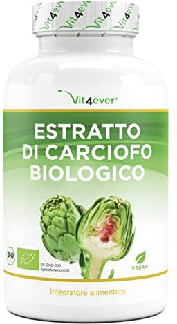 Vit4ever Estratto di carciofo Qualità biologica 240 capsule 1800 mg per dose giornaliera (2,5% cinarina) Vero estratto 20:1 Dose elevata Vegan