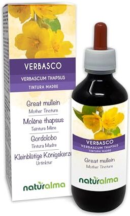 Naturalma Verbasco o Tasso barbasso (Verbascum thapsus) fiori e foglie Tintura Madre analcoolica    Estratto liquido gocce 200 ml   Integratore alimentare   Vegano