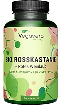 Vegavero IPPOCASTANO BIO ®   800 mg   con Vite Rossa e Acerola   Titolato in Escina e Polifenoli   per Microcircolo e Circolazione Gambe   120 capsule   Vegan