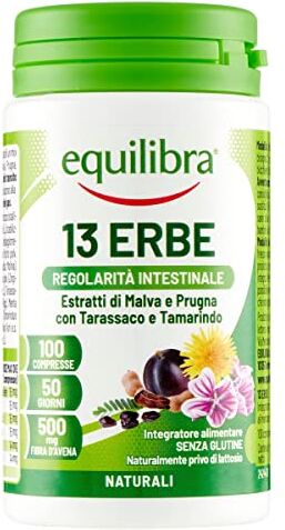 Equilibra Integratori Alimentari, 13 Erbe, Integratore a Base di un Mix di Erbe, con Fibra d’Avena, per la Regolarità del Transito Intestinale e l'Eliminazione dei Gas, 100 Compresse