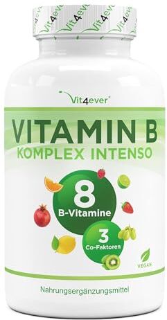 Vit4ever Vitamin B Complex Intenso 180 capsule (6 mesi) Premium: Con forme di vitamina B bioattive + cofattori Dosaggio fino a 10 volte superiore a quello di altri complessi di vitamina B Vegan