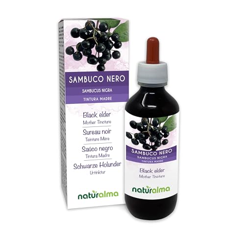 Naturalma Sambuco nero (Sambucus nigra) fiori e frutti Tintura Madre analcoolica    Estratto liquido gocce 200 ml   Integratore alimentare   Vegano