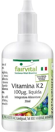 fairvital Vitamina K2 100mcg liquida per 3 mesi VEGAN 30ml menaquinone da natto all-trans MK-7