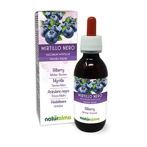 Naturalma Mirtillo nero (Vaccinium myrtillus) frutti Tintura Madre analcoolica    Estratto liquido gocce 120 ml   Integratore alimentare   Vegano