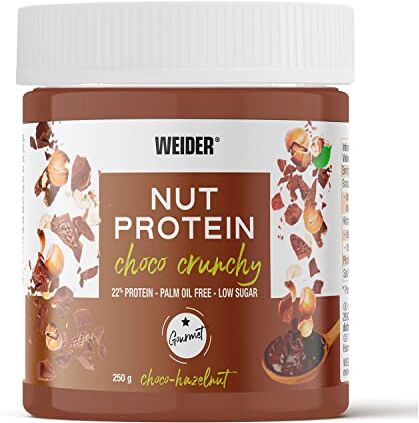 Weider NutProtein Crunchy Choco Vegan Spread 250 Gr 100% Vegana, Baja en Azúcares, Efecto Crunchy + 23% Proteína de Guisante Sabor Chocolate Avellana