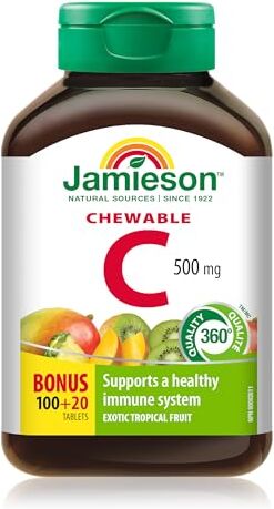 Jamieson Vitamina C 1000 Masticabile, 120 Compresse, Frutti Tropicali, 500 Grammi