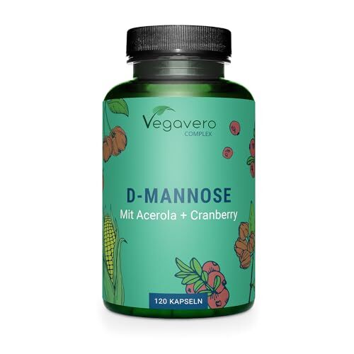 Vegavero D-MANNOSIO Puro 2.000 mg   con Mirtillo Rosso e Vitamina C   100% NATURALE   Alto Dosaggio   per Cistite e Vie Urinarie   Vegan e Senza Additivi   Testato in laboratorio   120 capsule