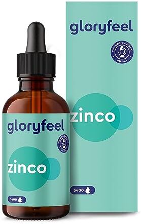 Gloryfeel Zinco Integratore in Gocce 15mg, 100ml (3400 gocce), per Sistema Immunitario & Pelle, da Zolfato di Zinco, Testato in Laboratorio, 100% Vegano, prodotto in Germania