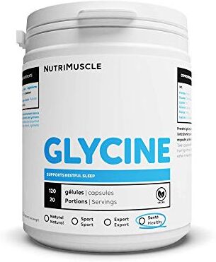 Nutrimuscle Glicina cristallizzata pura al 100%   120 capsule   Senza OGM • Adatto ai vegetariani • Prevenzione delle lesioni • Salute delle articolazioni • Miglioramento del sonno