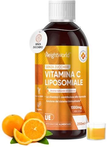 WeightWorld Vitamina C Liposomiale Vegan Liquida 250ml (Gusto Arancia) Vitamina C 1000mg ad Alto Dosaggio Vitamina C Pura (Acido Ascorbico) Vitamina C Liposomiale 1000mg da Bere Vit C Liposomiale No OGM