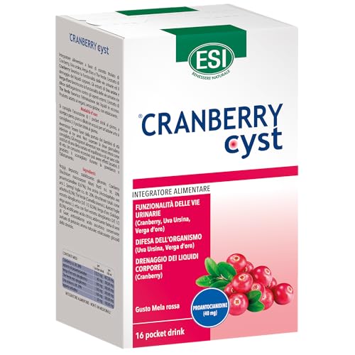 ESI Cranberry Cyst, Integratore Alimentare con Uva Ursina, Utile per la Funzionalità delle Vie Urinarie e per la Difesa dell'Organismo, Senza Glutine e Vegano, 16 Pocket Drink