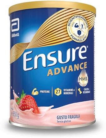 Ensure Advance Integratore Alimentare Proteico in Polvere, con 27 Vitamine e Minerali, Integratore Alimentare con Proteine, Calcio e HMB, Confezione 850g, Gusto Fragola