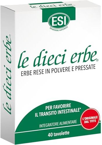 ESI Le Dieci Erbe, Integratore Alimentare Vegetale con Tarassaco, per la Regolarità del Transito Intestinale, Senza Glutine, Vegan, 40 Tavolette