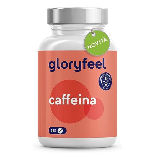 Gloryfeel Integratore Caffeina, 200 mg di Caffeina Pura per Compressa, 365 Compresse per 1 Anno di Scorta, Testato in Laboratorio, Senza Additivi e 100% Vegan