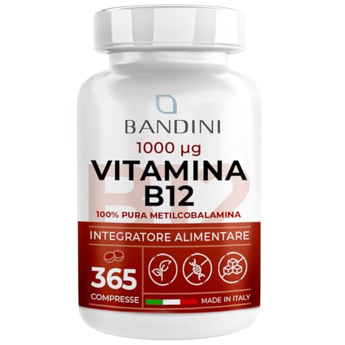 BANDINI ® Vitamina B12 365 Vegan (Copertura 1 Anno) Metilcobalamina 1000 µg Compresse Vegane al 100% Integratore Vit B 12 Metabolismo energetico, Stanchezza Fisica e Mentale