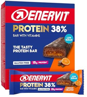 Enervit , Protein Bar 32% Choco Orange, Barrette Proteiche , 15 Grammi di Proteine Barrette con Vitamina D e Vitamina B6, Gusto Cioccolato Fondente e Arancia, Senza Glutine, 12 Barrette da 40g