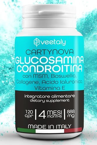 veetaly Glucosamina, Condroitina, MSM, Boswellia, Collagene, Acido Ialuronico, Vitamina E Integratore Artrosi Ginocchio 4 Mesi, 120 cpr