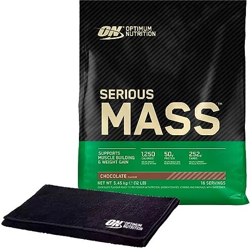 Optimum Nutrition Serious Mass Proteine Whey in Polvere Integratore Calorico per Sviluppo Muscolare e Aumento Massa Gusto Cioccolato 16 Porzioni 5,45Kg + Asciugamano