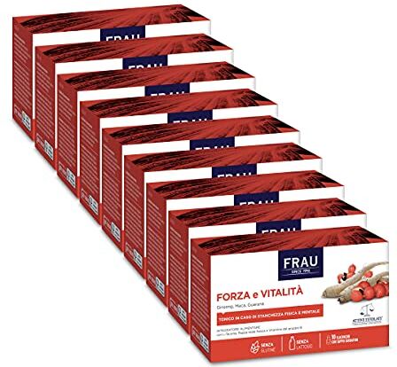 FRAU Forza E Vitalita’, Integratore Energia A Base Di Estratti Vegetali, 9 confezioni X 10 Flaconcini Con Tappo Serbatoio, Integratore Stanchezza Fisica E Mentale, Senza Glutine E Lattosio, Bianco