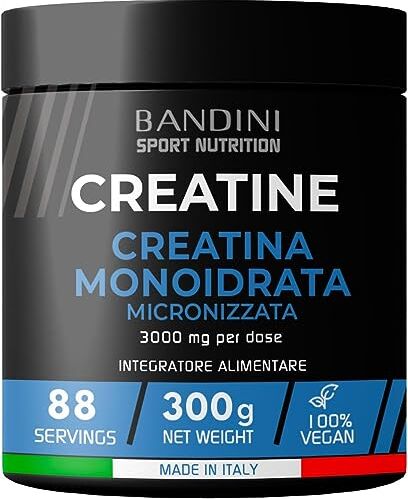 BANDINI ® Creatina Monoidrata in Polvere Pura al 100% Integratore per Allenamento, Sport, Palestra e Pre Workout Include Dosatore 100% Vegan A base di Creatine Monoidrato