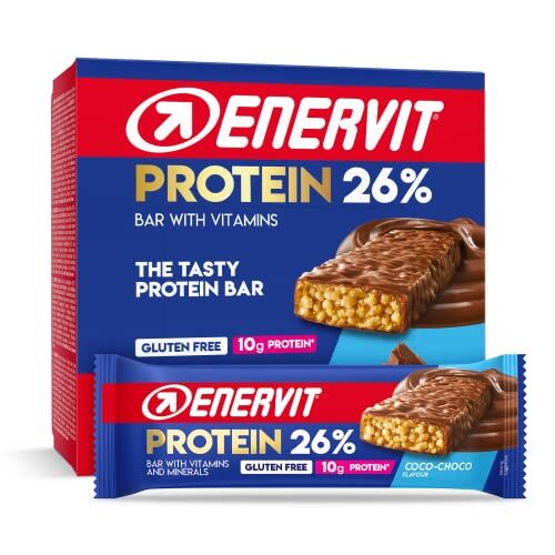 Enervit , Protein Bar 26% Coco Choco, Barrette Proteiche , 15 Grammi di Proteine, Barrette con Vitamina D e Vitamina B6, Gusto Cioccolato al Latte, Senza Glutine, 12 Barrette da 58g
