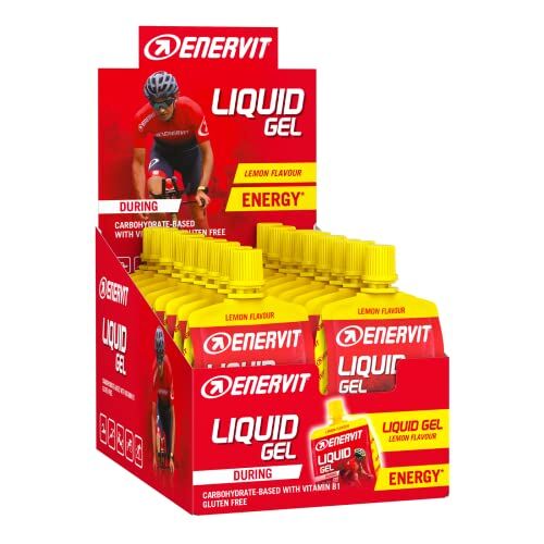 Enervit , Liquid Gel Limone, Integratore per gli Sport di Endurance, con Maltodestrine, Fruttosio, Vitamina B1 e 90 Grammi di Carboidrati, 18 Pack da 60 Millilitri