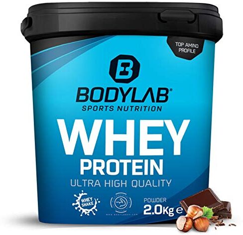 Bodylab24 Whey Protein Powder Nocciola-Cacao 2kg, proteine per muscoli più forti, whey può promuovere la costruzione dei muscoli, con 80% di proteine, senza aspartamee