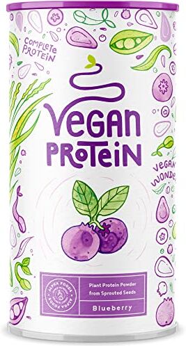 Alpha Proteine Vegane MIRTILLO Proteine vegetali di soia, piselli e semi Proteine in Polvere pre workout and post workout integratori palestra 600g vegan protein