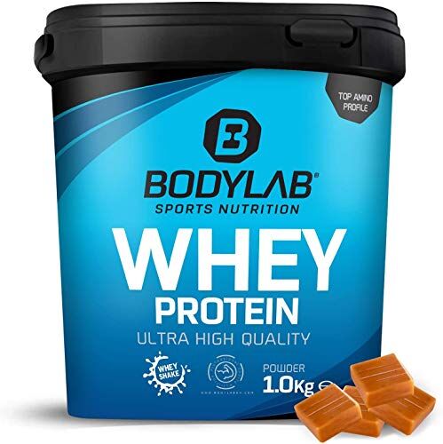 Bodylab24 Whey Protein Powder Caramella mou 1kg, proteine per muscoli più forti, whey può promuovere la costruzione dei muscoli, con 80% di proteine, senza aspartamee