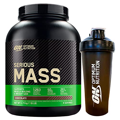 Optimum Nutrition Serious Mass Gainer Proteine Whey in Polvere per Aumentare la Massa Muscolare con Creatina Glutammina e Vitamine Cioccolato 2,73kg 8 Porzioni + SHAKER