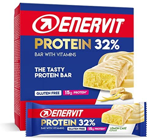 Enervit , Protein Bar 27% Lemon Cake, Barrette Proteiche , 12 Grammi di Proteine, Barrette con Vitamina D e Vitamina B6, Gusto Lemon Cake, Senza Glutine, 12 Barrette da 45g