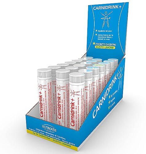 ULTIMATE ITALIA Carnidrink+ 20x25ml integratore di carnitina, arginina e tè verde in fiale pronte da bere boost d'energia per favorire l'equilibrio corporeo