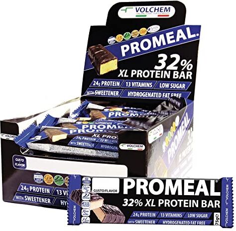 Volchem Promeal Protein 32 XL, Barretta Proteica al 32% di Proteine, con Vitamine, Senza Grassi Idrogenati, Conservanti e con Pochi Zuccheri, Scatola da 20 Barrette, Gusto Peanut, 1500 g