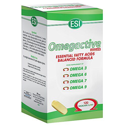 ESI Omega V Vegan, Integratore Alimentare di Acidi Grassi, con Olio di Semi di Lino, Contribuisce ai Normali Livelli dei Trigliceridi, Senza Glutine e Vegano, 120 Perle