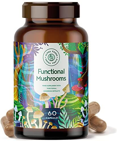 Alpha Funghi Funzionali con Maitake, Funghi Shiitake, Cordyceps, Fungo Reishi, Agaricus, Lions Mane Integratore Multivitaminico Completo per Difese Immunitarie Adulti e Salute del Cuore