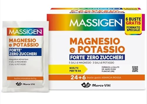 MASSIGEN Magnesio e Potassio Forte Zero Zuccheri 24+6 Bustine Omaggio