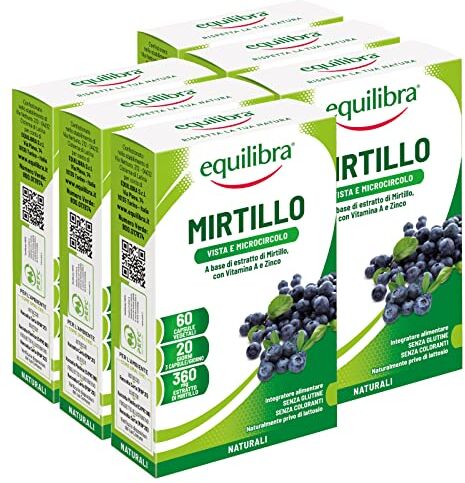 Equilibra 6x  Integratore Vista e Microcircolo Mirtillo Zinco e Vitamina A Senza Glutine 6 Confezioni da 60 Capsule