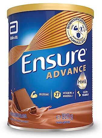 Ensure Advance Integratore Alimentare Proteico in Polvere, con 27 Vitamine e Minerali, Integratore Alimentare con Proteine, Calcio e HMB, Confezione 850g, Gusto Cioccolato