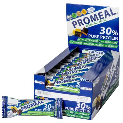 Volchem Promeal Zone 40-30-30, Barretta Proteico-Energetica con Ripartizione di Carboidrati-Proteine-Grassi (40-30-30), Senza Grassi Idrogenati, Scatola da 24 Barrette, 1200 g