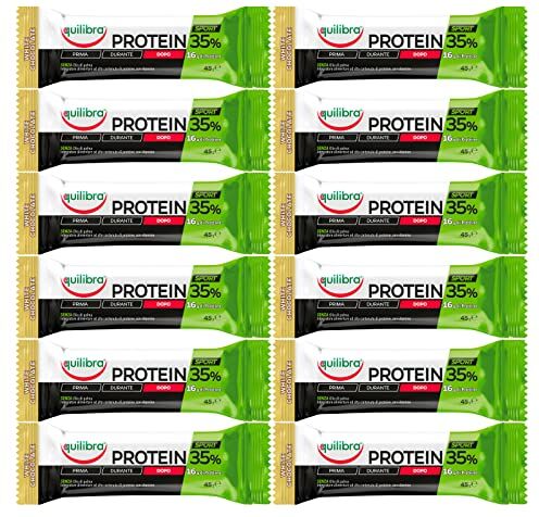 Equilibra 12x  Integratore per lo Sport Protein 35% Barretta Proteica al Cioccolato Bianco con Vitamina C e Vitamina B1 Senza Olio di Palma 6 Barrette da 45g