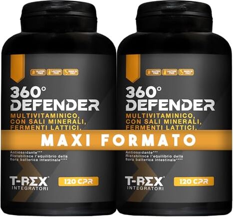 Rex Multivitaminico Multiminerale con Fermenti Lattici, Vitamina D, Acido Folico e Coenzima Q10   360° Defender Integratore Multivitaminico Completo con 14 Vitamine e 5 Sali Minerali (240 compresse)