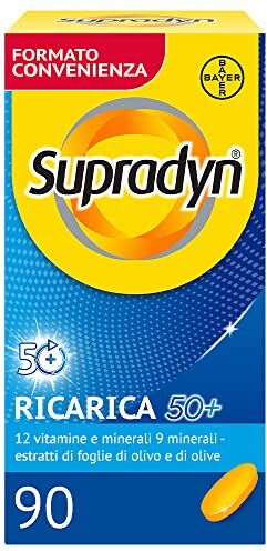 Supradyn Ricarica 50+ Integratore Multivitaminico Completo Vitamine e Minerali con Vitamina B12, C, D, Zinco per Stanchezza Fisica e Concentrazione dai 50 Anni Uomo e Donna, 90 Compresse Rivestite