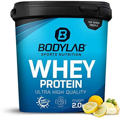 Bodylab24 Whey Protein Powder Cheesecake al limone 2kg, proteine per muscoli più forti, whey può promuovere la costruzione dei muscoli, con 80% di proteine, senza aspartamee