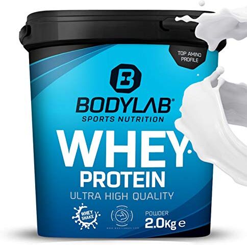 Bodylab24 Whey Protein Powder Neutro 2kg, proteine per muscoli più forti, whey può promuovere la costruzione dei muscoli, con 80% di proteine, senza aspartamee