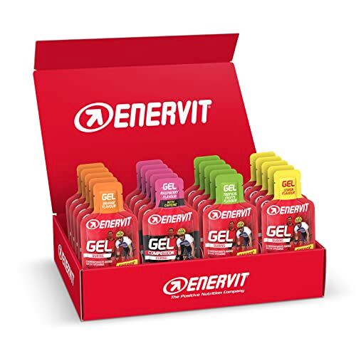 Enervit , Gel Energetico, Confezione Assortita da 20 Porzioni, Gel  con 20gr di Carboidrati e Vitamine, per le Fasi Iniziali ed Intermedie dell'Attività Sportiva, Senza Glutine