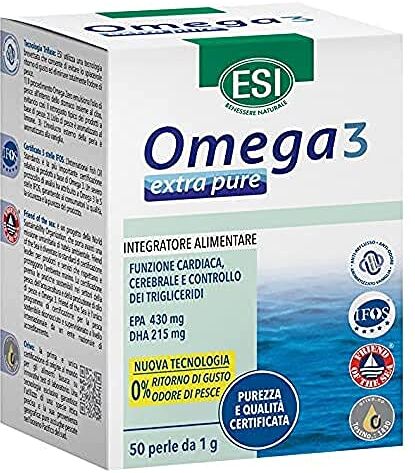 ESI Omega 3 Extra Pure Integratore Naturale Omega 3 e Vitamina E, 50 Perle