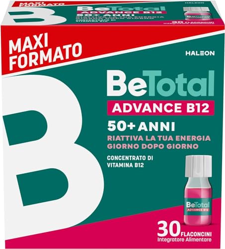 Be-Total Betotal Advance B12 Integratore Alimentare con Vitamina B12, Niacina e Zinco, Supporto per l'Energia Fisica e Mentale, Adulti dopo i 50 anni, Senza Glutine e Senza Lattosio,30 flaconi