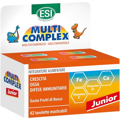 ESI Multicomplex Junior, Integratore Alimentare Multivitaminico Multiminerali, per Funzionamento del Sistema Immunitario e Fisiologica Funzione delle Ossa, Senza Glutine, 42 Tavolette