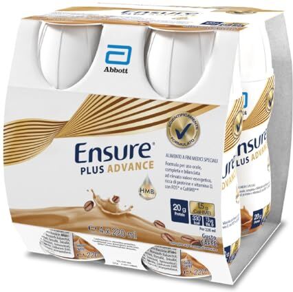 Ensure Plus Advance Supplemento Nutrizionale Ipercalorico ed Iperproteico  Formato bevanda  Alimento a fini medici speciali con Proteine Vitamine e Minerali   Confezione 4x220ml Gusto Caffè